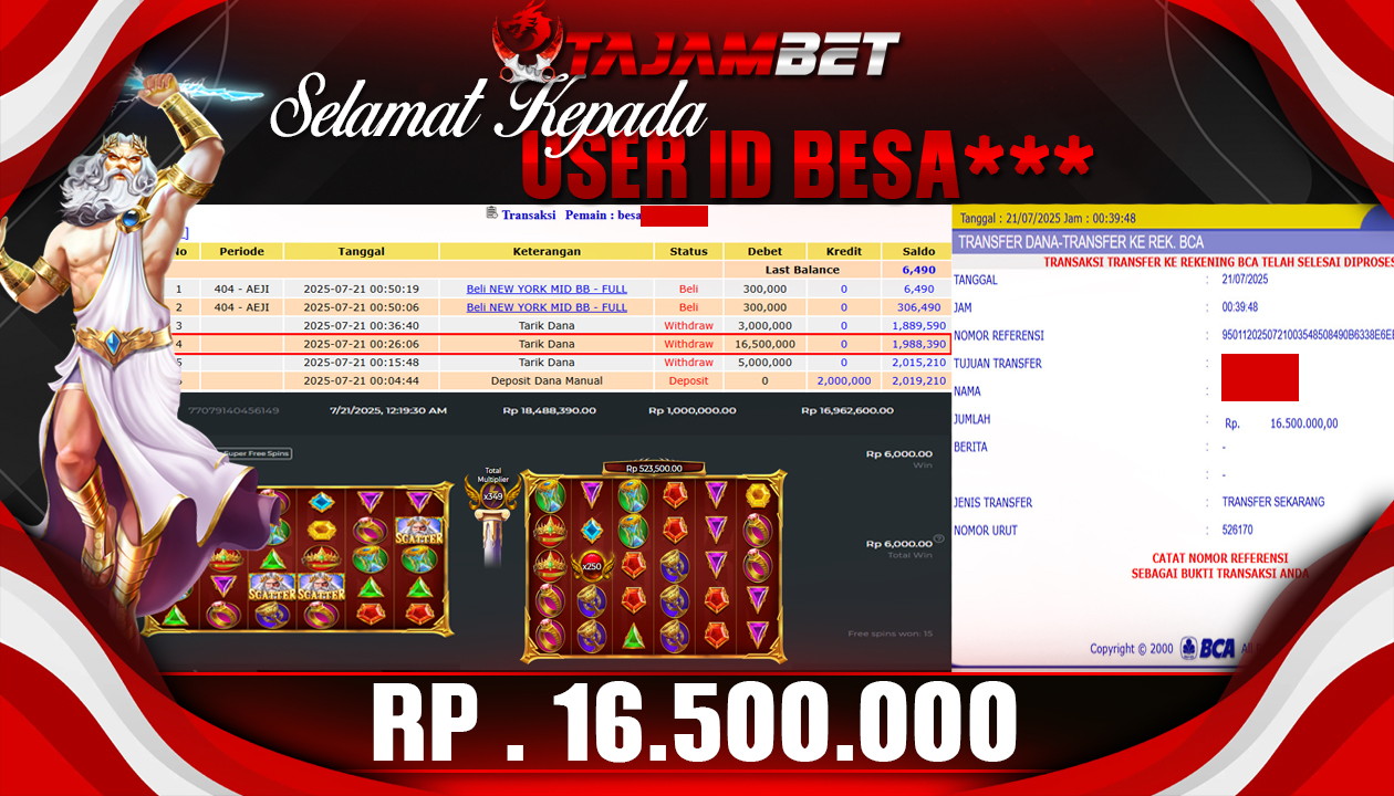 TAJAMBET JACKPOT SLOT (SUPER SCATER OLYMPUS) Rp.16.500.000.,- LUNAS