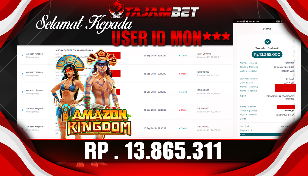 TAJAMBET JACKPOT SLOT (AMAZON KINGDOM) Rp.13.865.311.,- LUNAS