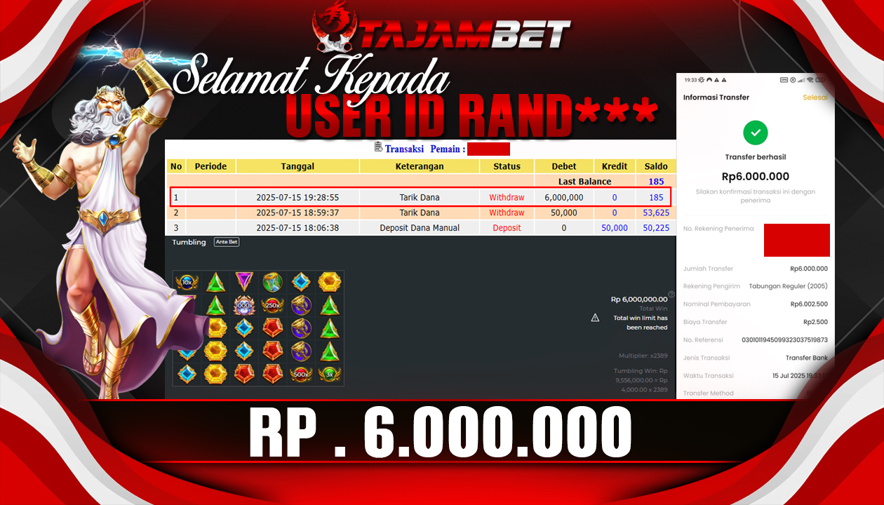TAJAMBET JACKPOT SLOT (OLYMPUS) Rp.6.000.000.,- LUNAS